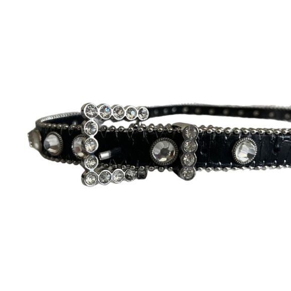 Brielle black belt with large rhinestones silver hardware SIZE M - Picture 3 of 9